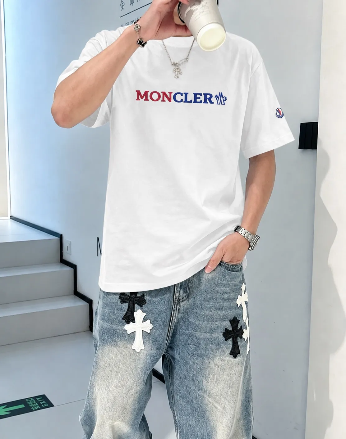 moncle～ logo 《 》7a tee ， Same Style ， : Black White Coffee Brown Size：S（90-130 ） M（125-150 ） L（135-165 ） XL（160-190 ） XXL（185-220 ）
